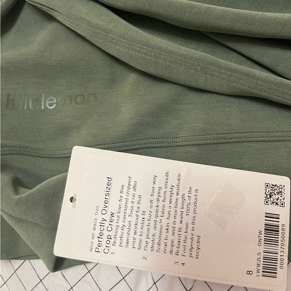 Lululemon Perfectly Oversized Cropped Crew *Softstreme™ Green Twill Size 8 - Picture 2 of 2